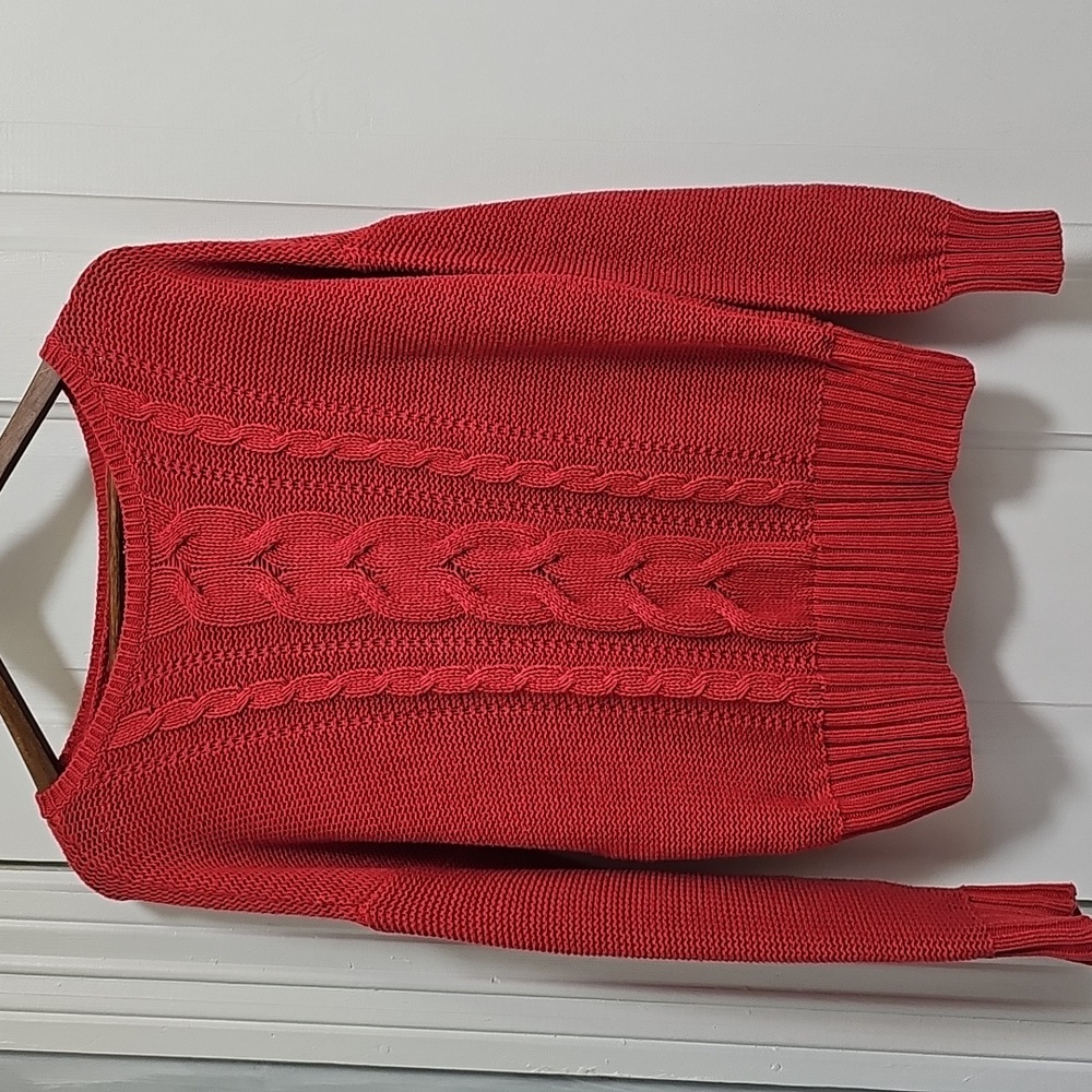 St. John's Bay Vibrant Coral Cable Knit Sweater